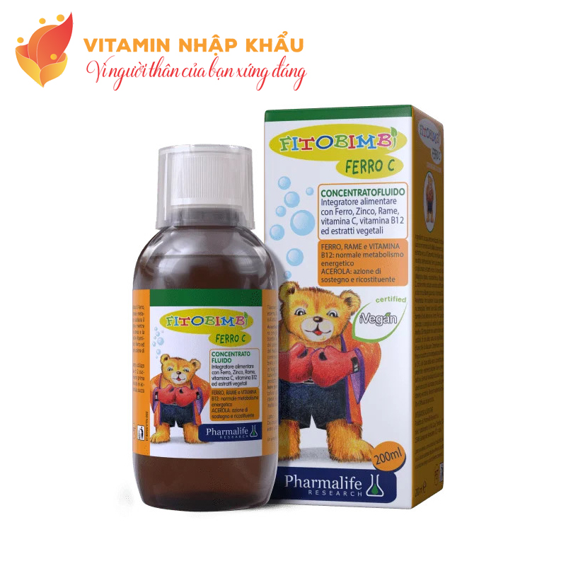 Siro bổ sung sắt, kẽm, vitamin C bổ máu tăng đề kháng Fitobimbi Omega Junior
