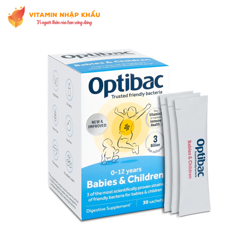 Men vi sinh Optibac Babies & Children bổ sung lợi khuẩn cho đường ruột hộp 30 gói