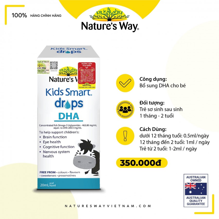 Nature's Way Kids Smart Drops DHA cho bé hỗ trợ phát triển não bộ, thị lực