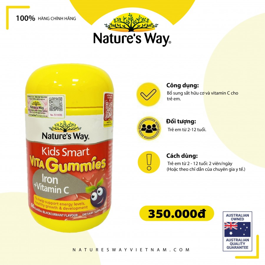 Bổ sung sắt hữu cơ và vitamin C cho trẻ-Nature’s Way Kids Smart Vita Gummies Iron + Vitamin C