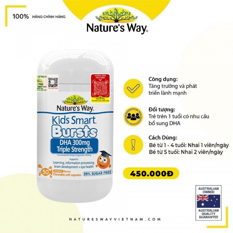 Nature's Way Kids Smart Bursts DHA 300mg Triple Strength - Bổ sung DHA cho bé thông minh