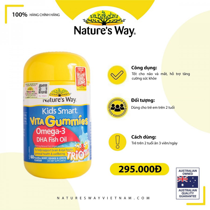 Nature's Way Kids Smart Vita Gummies Omega-3 DHA Fish Oil Trio - Hỗ trợ phát triển não bộ và thị lực cho bé