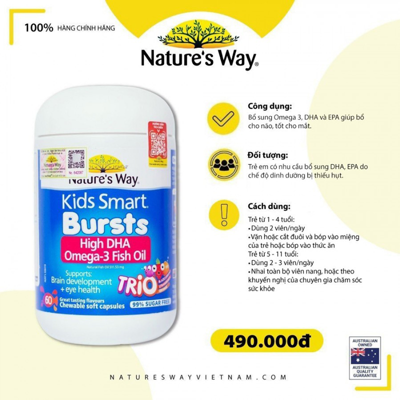 Nature's Way Kids Smart Omega-3 Fish Oil Trio - Bổ sung Omega 3 cho bé
