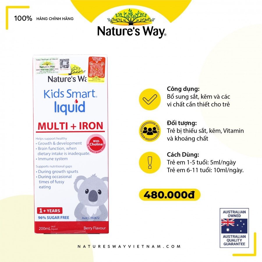Nature's Way Kids Smart Multi Iron Liquid - Bổ sung sắt và các vi chất cần thiết cho trẻ nhỏ