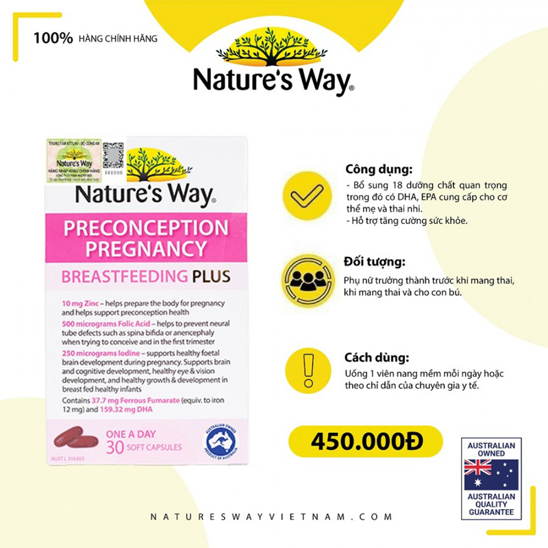 Bổ sung vitamin tổng hợp cho bà bầu - Nature's Way PreConception Pregnancy Breastfeeding Plus