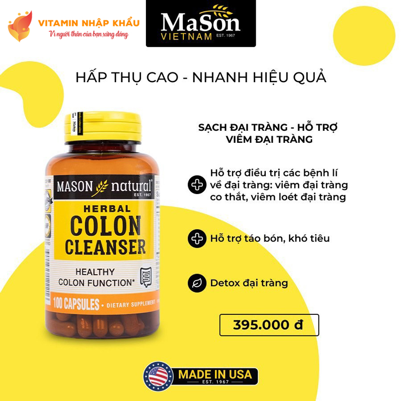 Mason Colon Herbal Cleanser May Support - Sạch đại tràng, hỗ trợ viêm đại tràng