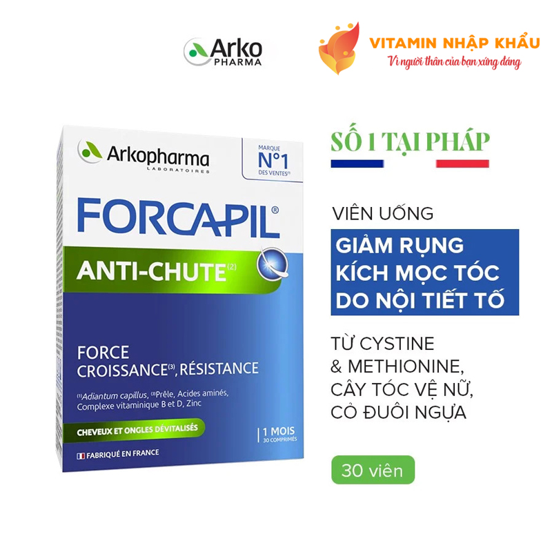 Viên uống giúp giảm rụng, kích thích mọc tóc Arkopharma Forcapil Anti-chute (hộp 30 viên)
