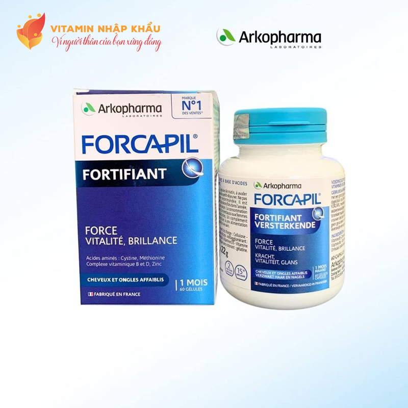 Viên uống ngừa rụng tóc, dưỡng tóc khỏe bóng mượt Arkopharma Forcapil Fortifiant (hộp 60 viên)