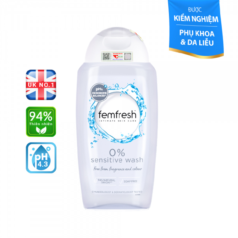 Dung dịch vệ sinh phụ nữ cao cấp cho da nhạy cảm Femfresh 0% Sensitive Wash 250ml