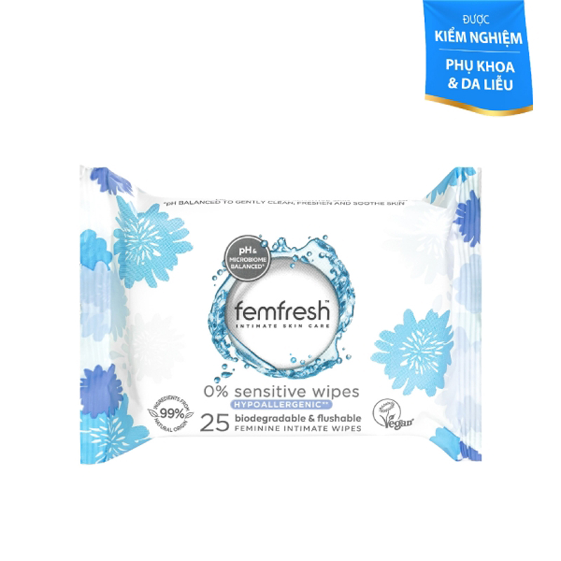 KHĂN ƯỚT VỆ SINH VÙNG KÍN CAO CẤP HÀNG NGÀY FEMFRESH INTIMATE SKINCARE 0% SENSITIVE WIPES 25 TỜ