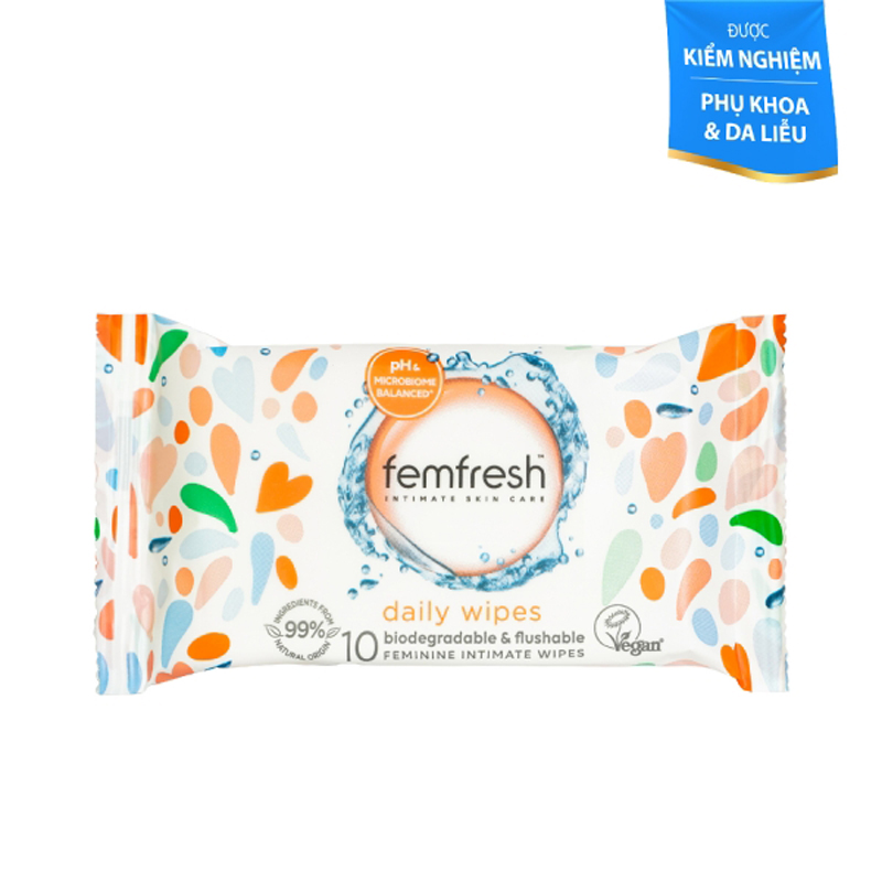 KHĂN ƯỚT VỆ SINH VÙNG KÍN CAO CẤP HÀNG NGÀY FEMFRESH INTIMATE SKINCARE DAILY WIPES 10 TỜ