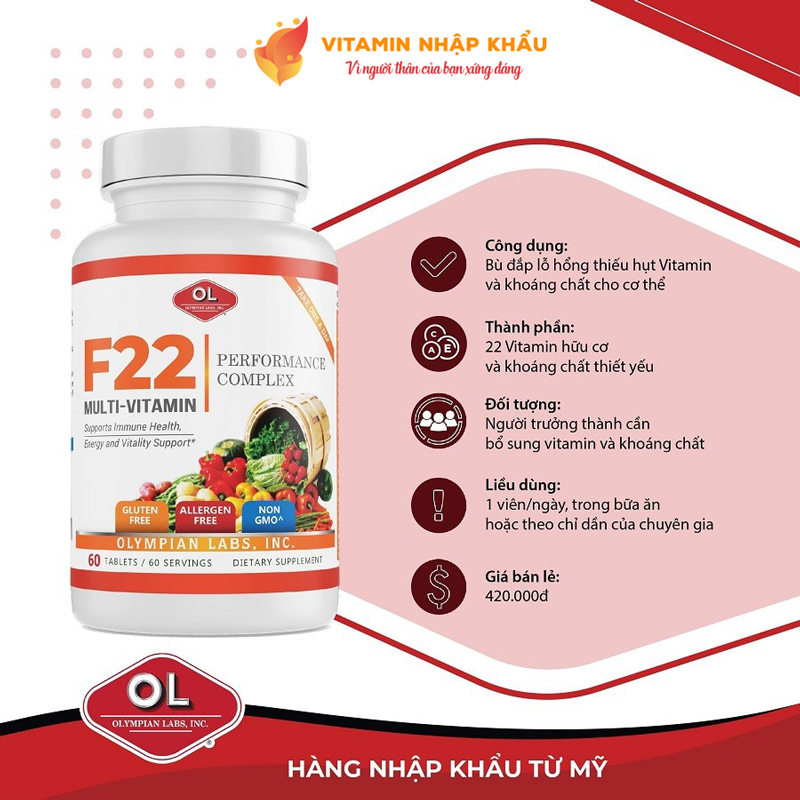 F22 Multivitamin - Bổ sung vitamin và khoáng chất cho cơ thể (Lọ 60 viên)