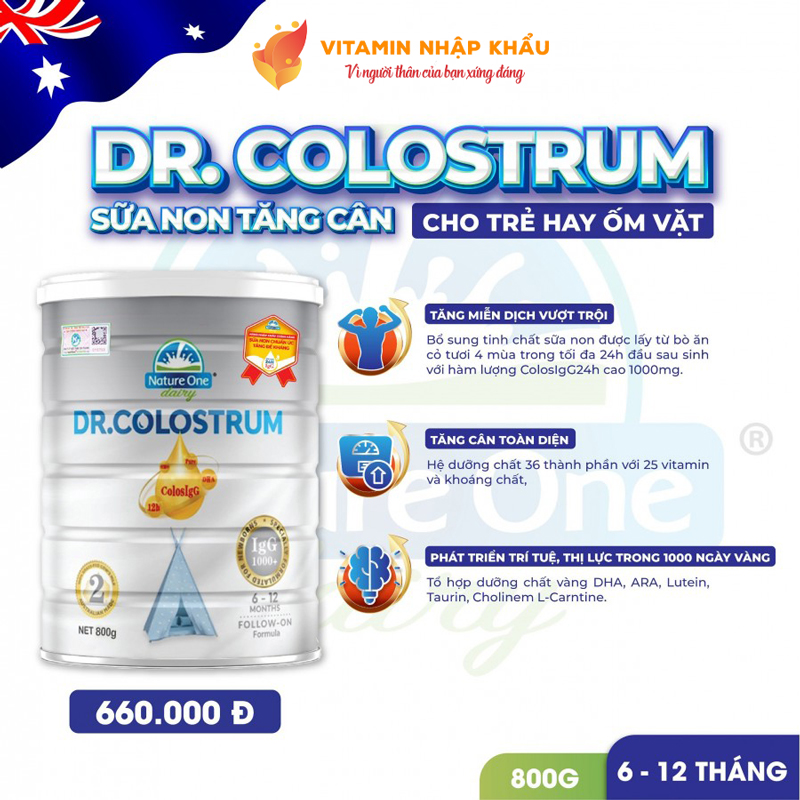 Dr.Colostrum số 2 - Sữa non tăng cân cho trẻ từ 6-12 tháng tuổi hay ốm vặt