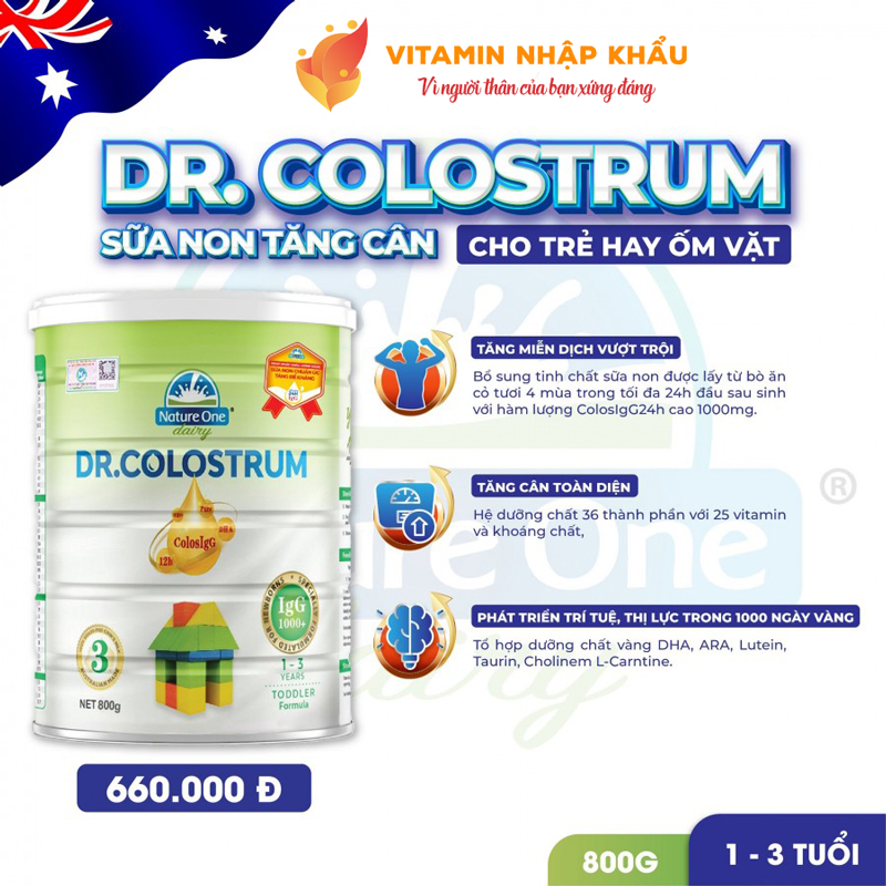 Dr.Colostrum số 3 - Sữa non tăng cân cho trẻ từ 1-3 tuổi hay ốm vặt